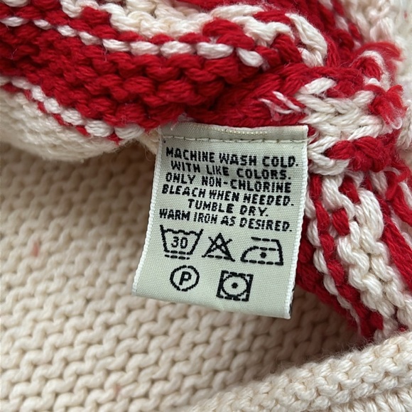 Vintage Eddie Bower Ski Sweater Intarsia Snowflake Red Cream Sz W’s L Petite - Picture 9 of 9